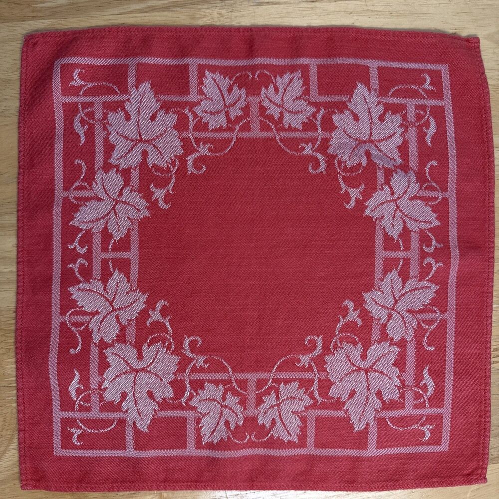Vintage Damask Napkins Set Of 6 Coral Red White Ivy Luncheon 12”x12” - Picture 5 of 10